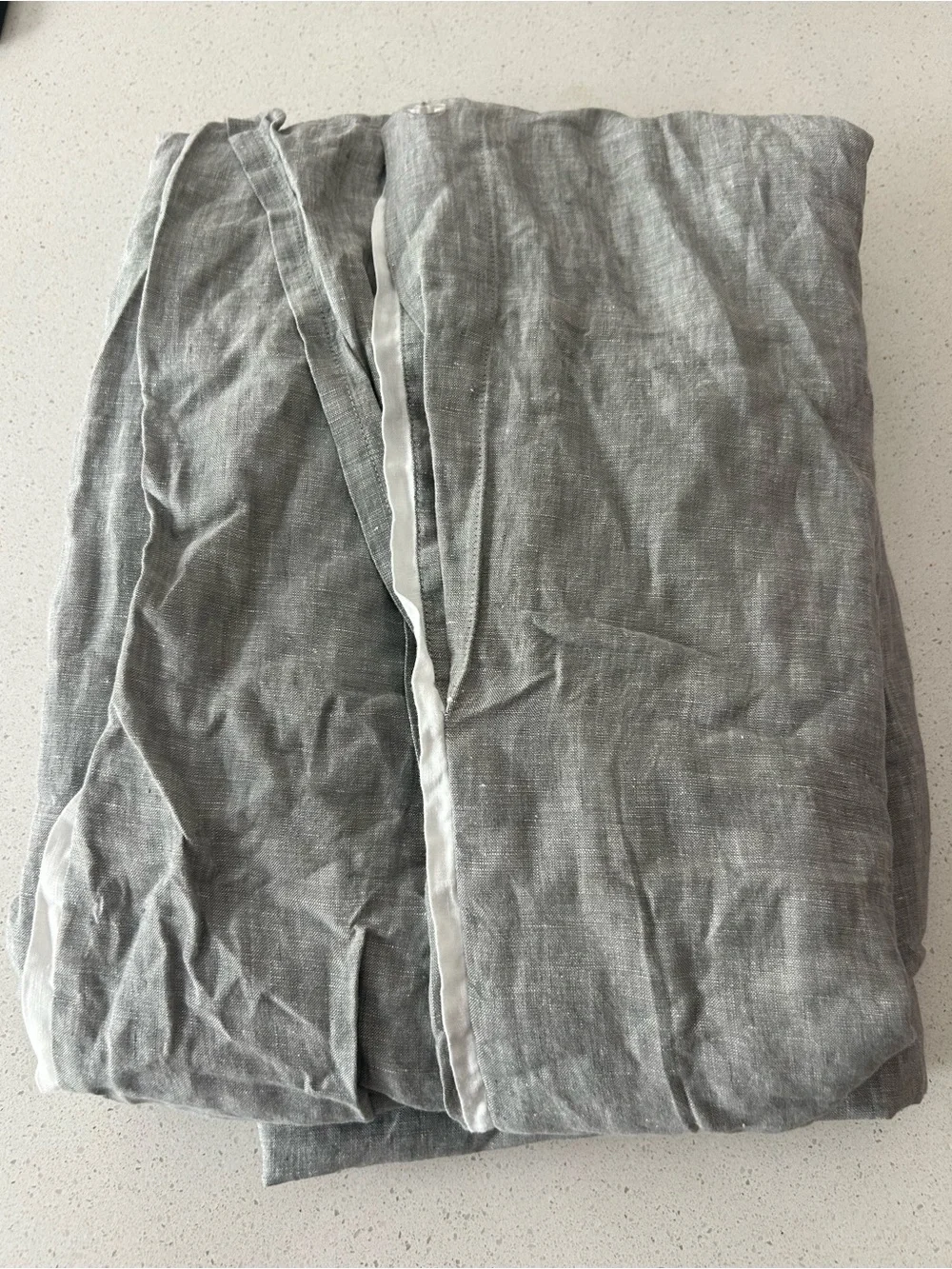 Pottery Barn Belgian Flax Linen Contrast Flange Queen Duvet Cover EUC